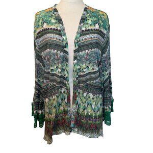 One World Womens 3X Open Cardigan Sweater Hippie Rainbow Boho Linen Tie Dye Lace